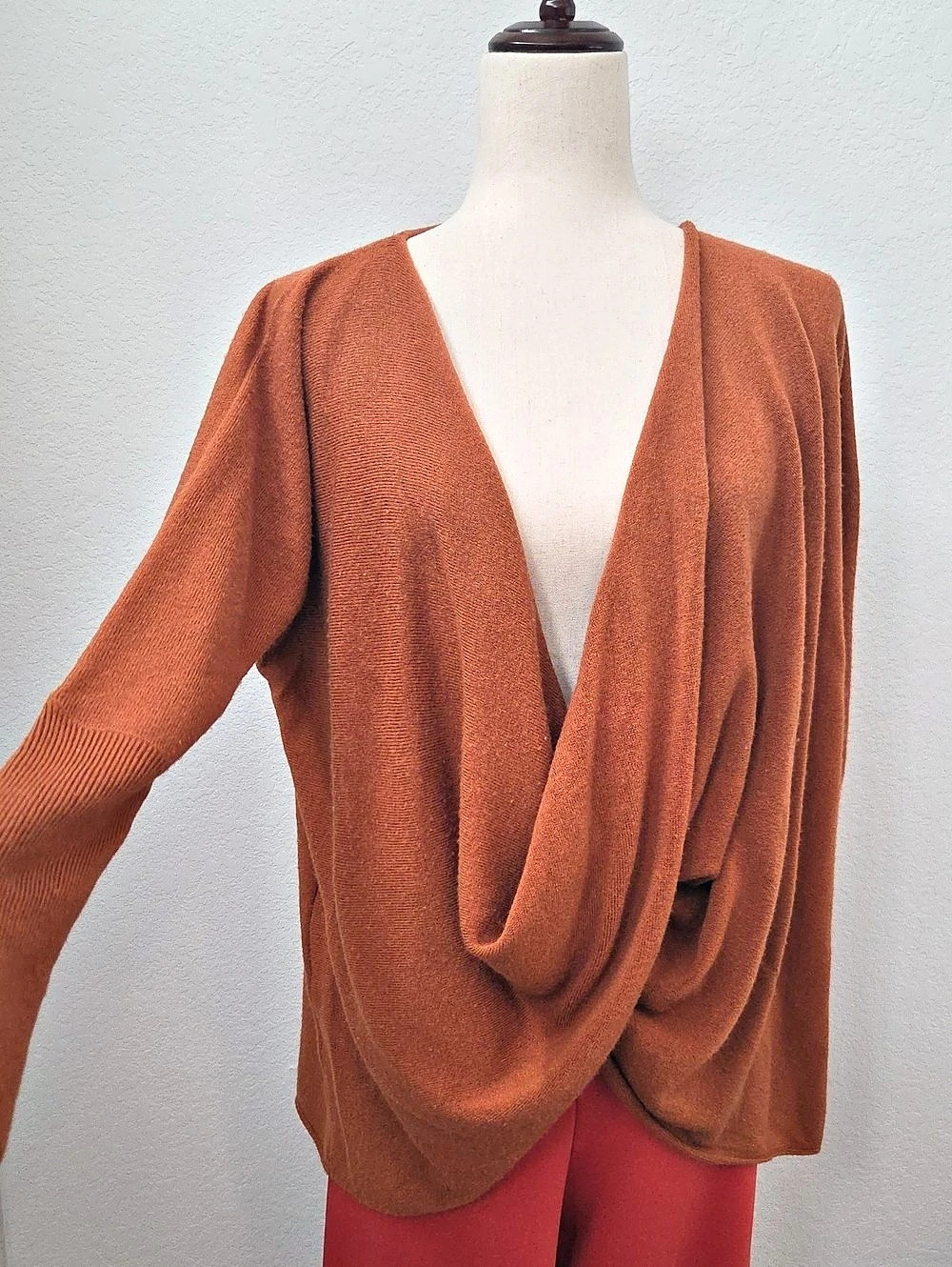 Forever 21 Draped Front Long Sleeve Sweater in Brown Faux Wrap Contemporary S